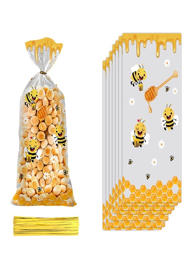 CSTYWC 50PCS Bee Cellophane Treat Bags Yellow Honey Bee Plastic Candy Goodie Bags Party Favor Bags with Twist Ties for Birthday Baby Shower Party Gift Wrapping Supplies - Image 1